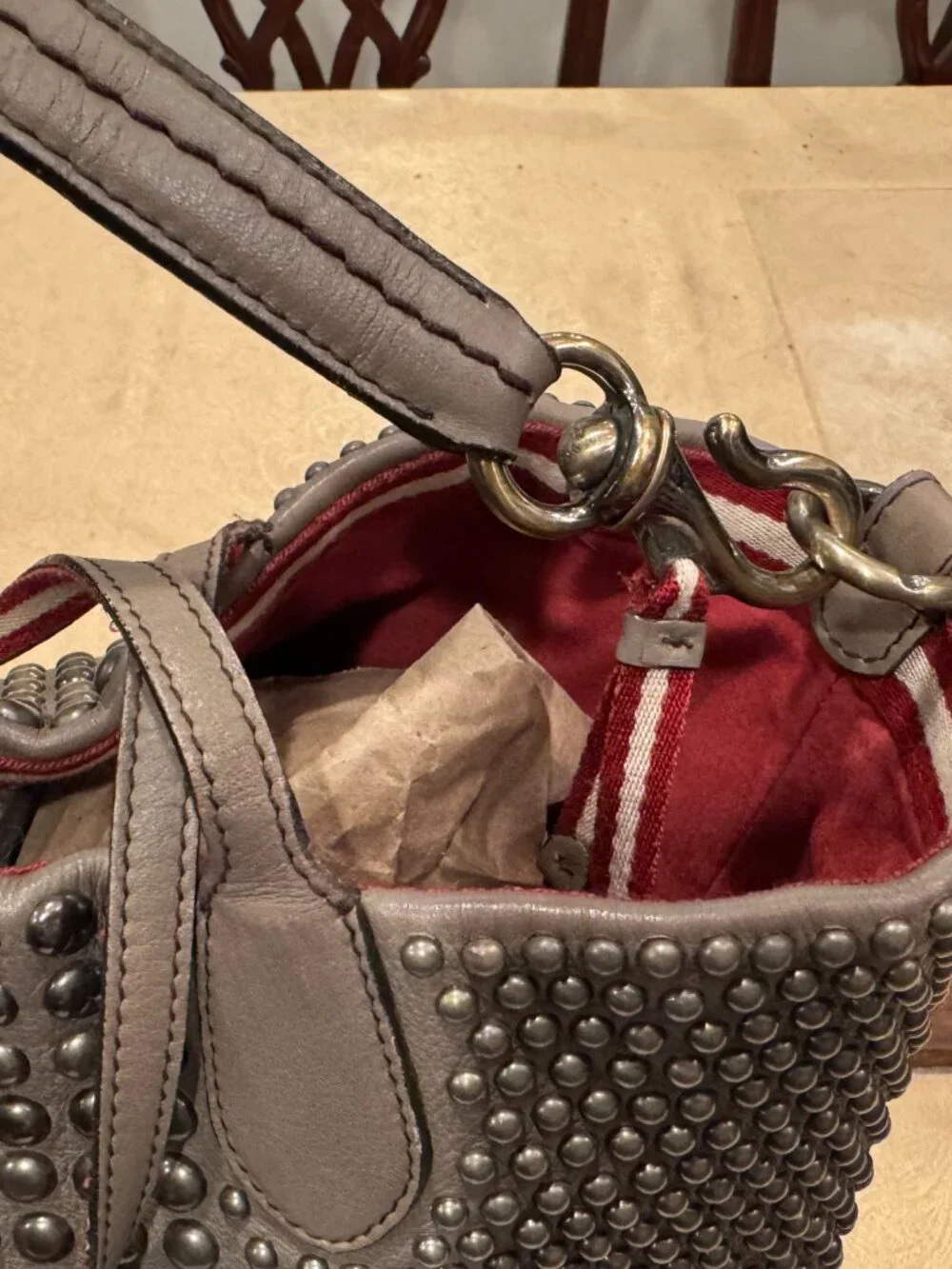 Bally Limited Release Macy Studded Leather Tote Grey Luxury - Picture 4 of 16